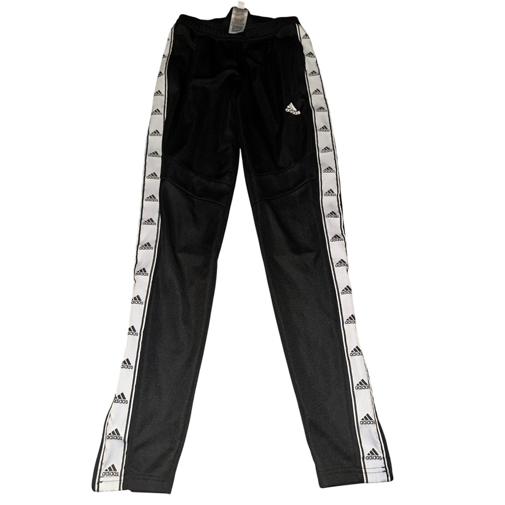 Adidas Womens Black‎ White Logo Tape Ankle Zip Tapered Track Pants XS